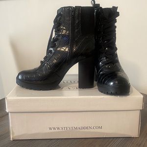 Steve Madden Latch Black Croc Boots